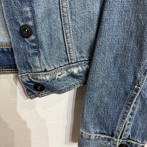 Paige Denim and Star Sequins Distressed Jean Jacket Sz S - Picture 4 of 13